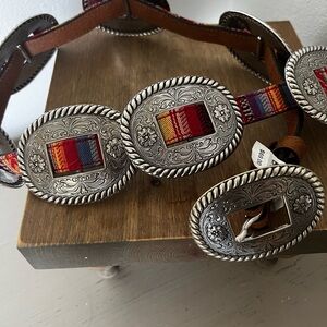 Nocona Serape Leather Western Belt conches sz L NWT